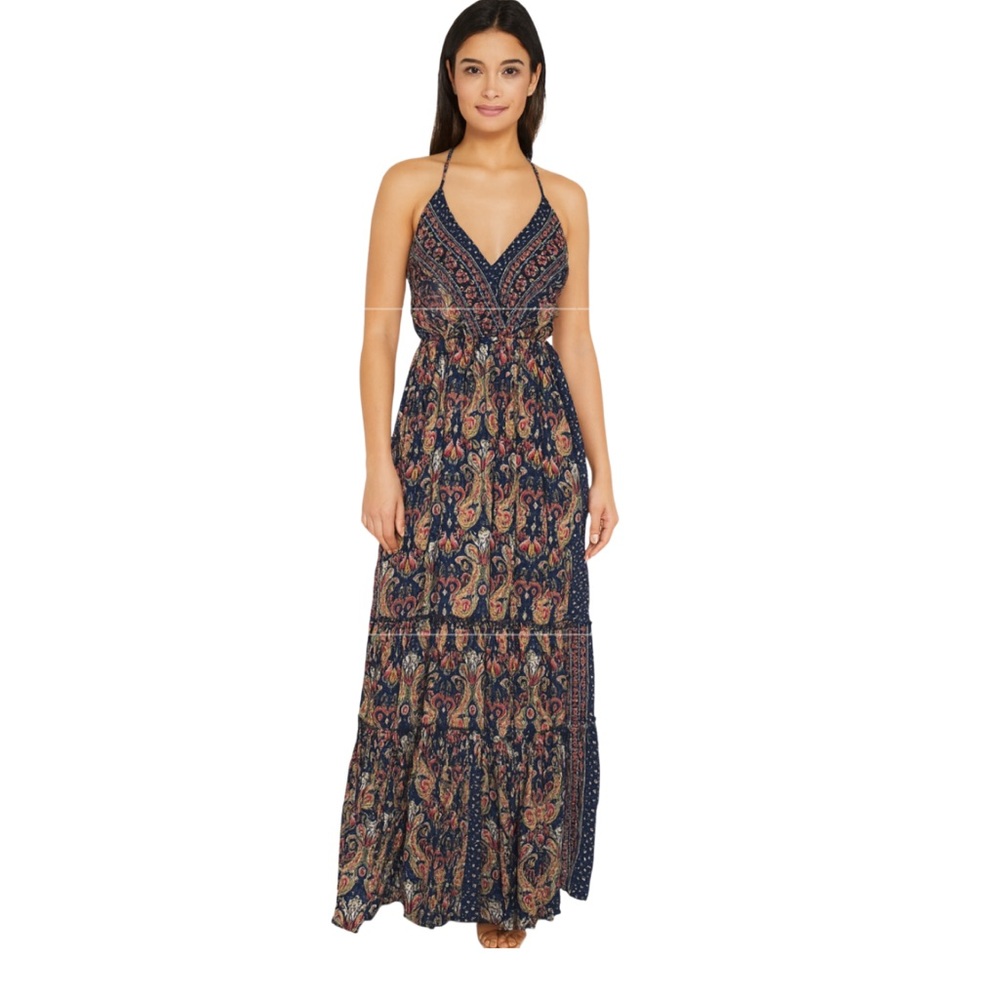 Women's Summer Bohemian Print Sleeveless Dress Casual High Waist Long Midi Dress